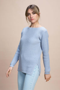 Camden - Maglia con scollo a barca maglia perla con lurex in cashmere rigenerato