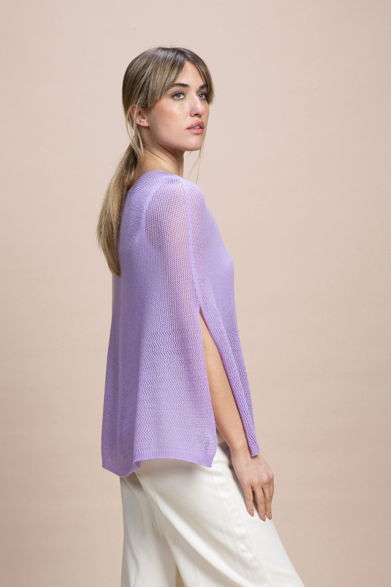 Fregene - Poncho traforato leggero 100% Cashmere