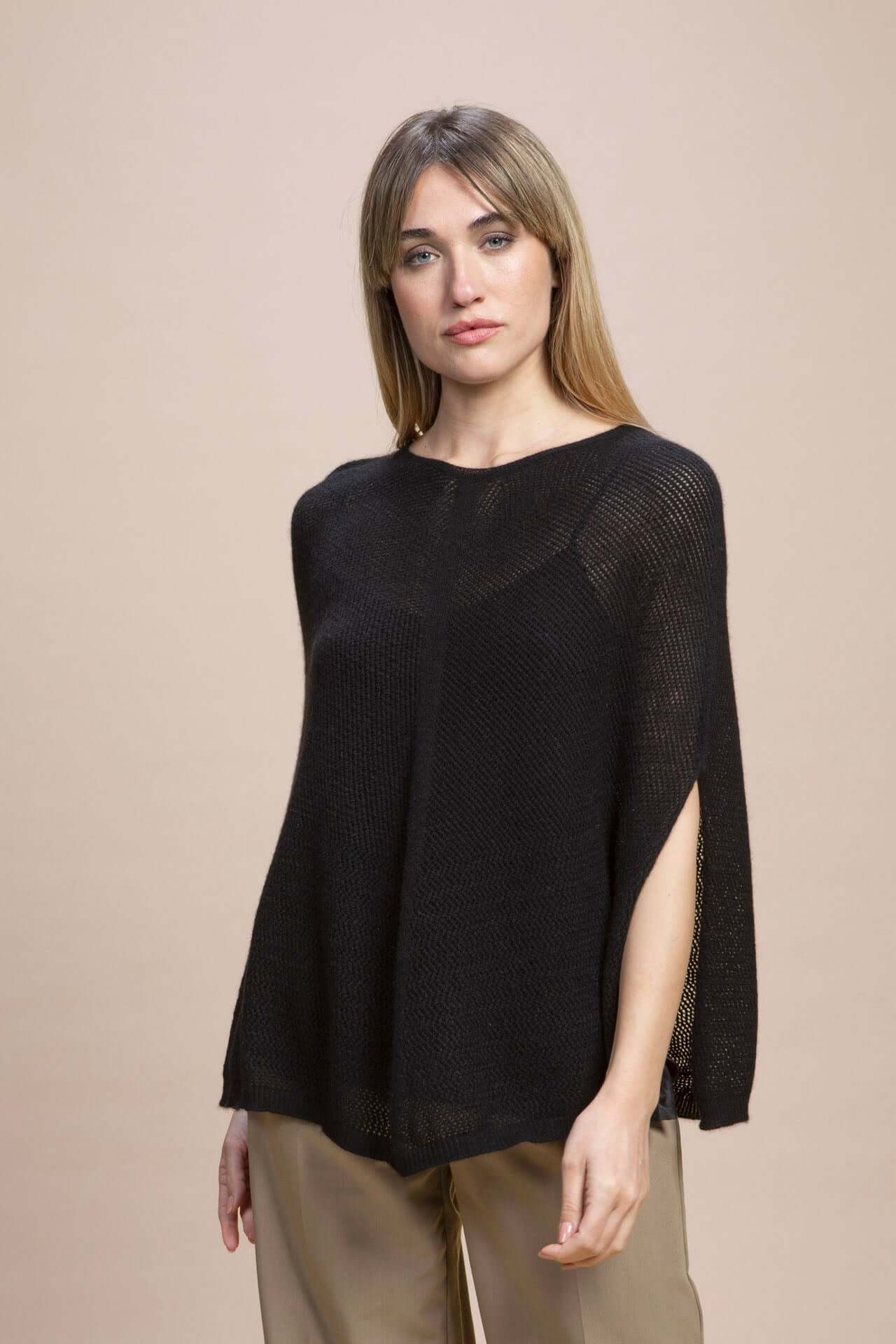 Fregene - Poncho traforato leggero 100% Cashmere