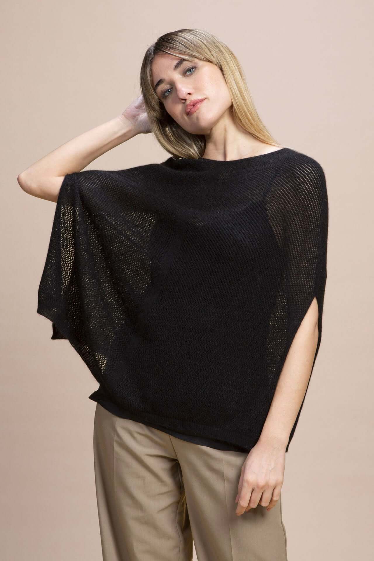 Fregene - Poncho traforato leggero 100% Cashmere