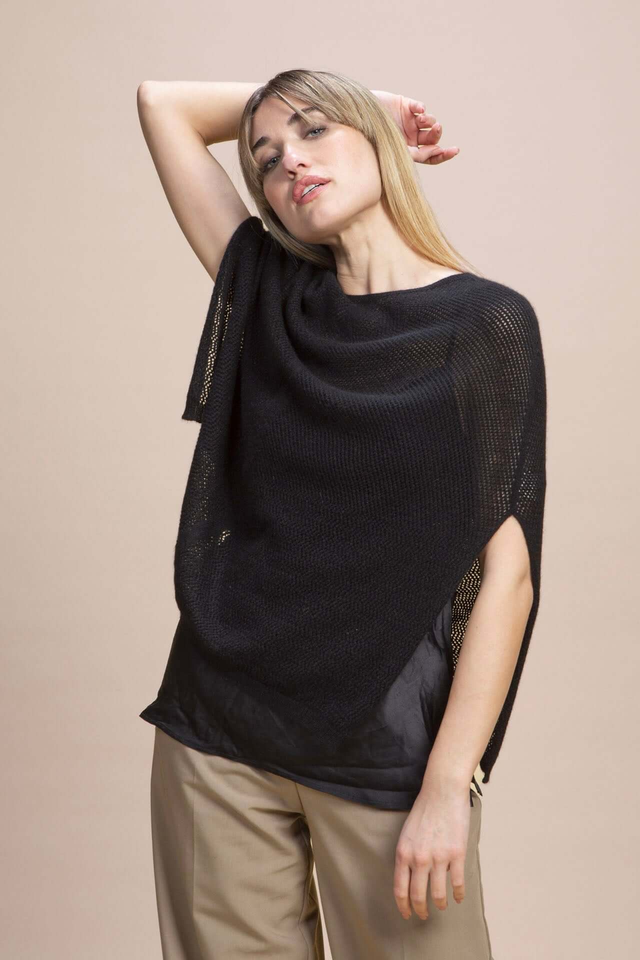 Fregene - Poncho traforato leggero 100% Cashmere