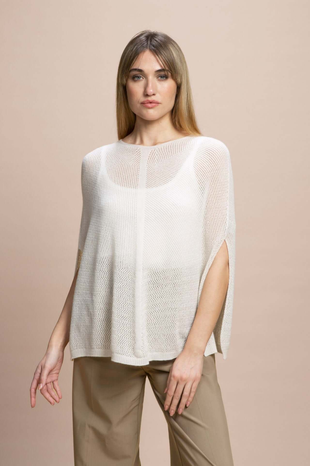 Fregene - Poncho traforato leggero 100% Cashmere