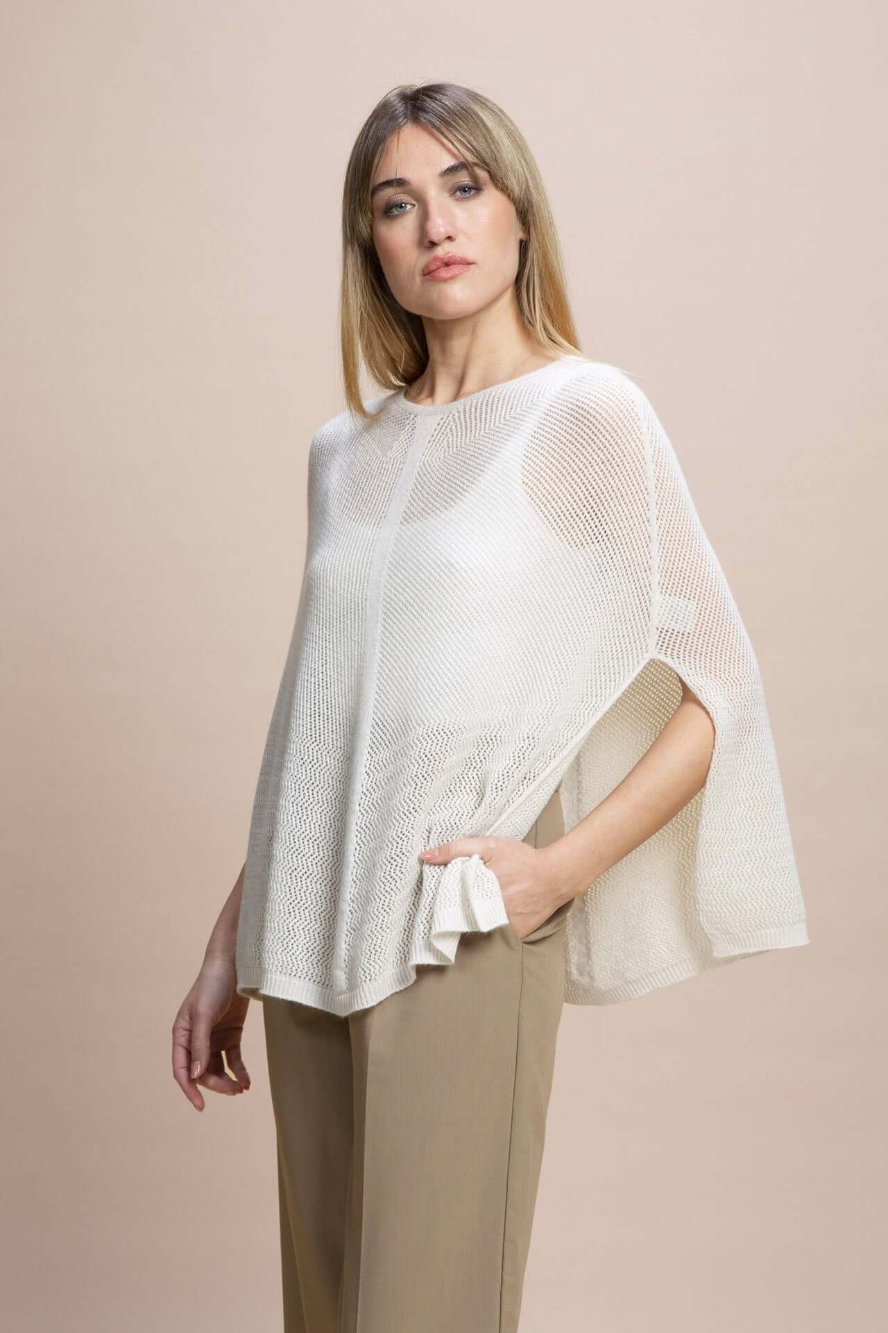 Fregene - Poncho traforato leggero 100% Cashmere