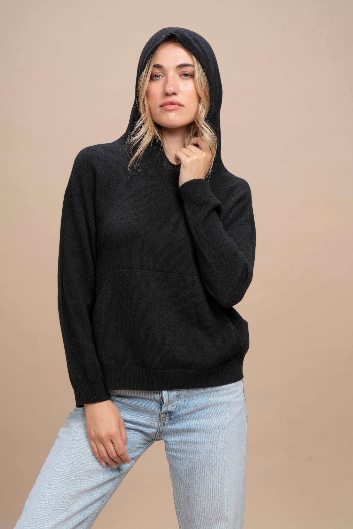 Portocervo - Cappuccio sport con tasca marsupio 100% Cashmere